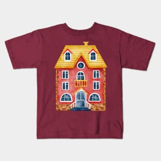 RED VILLAGE HOUSE WATERCOLOR Kids T-Shirt